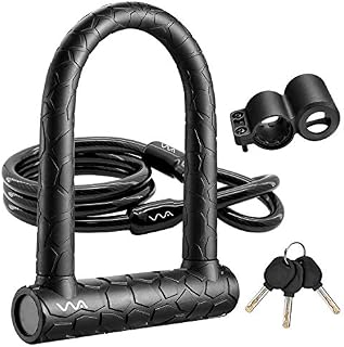 Bike Lock,20mm Heavy Duty Combination Bicycle D Lock Shackle 4ft Length Security Cable with Sturdy Mounting Bracket and Key Anti Theft Bicycle Secure Locks