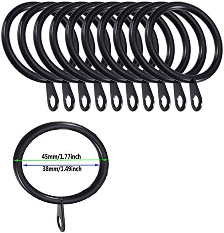 iPEAK 36 Pieces Curtain Rings 38mm Internal Diameter Metal Curtains Large Rings Hanging Hooks For Curtain Rods Pole (Black)