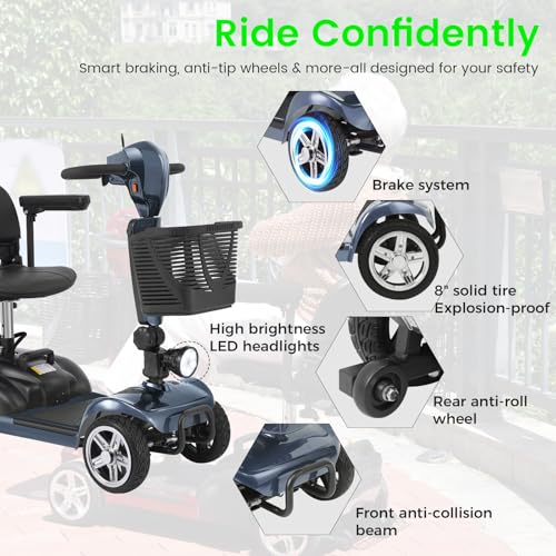 Image of 4 Wheel Mobility Scooters for Seniors - Up to 45 Miles Range,Folding Powered Mobility Scooter Device w /600WH Battery,Only 58 lb Weight, Dual Basket, 300 lb Capacity, Compact