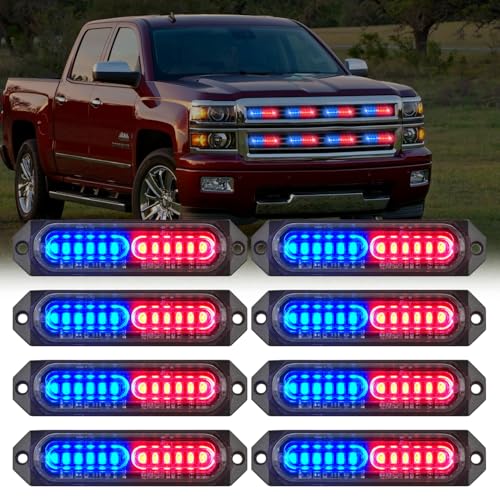 Image of Nilight 8PCS LED Strobe Lights 12V 24V Amber White Sync Feature Ultra Slim