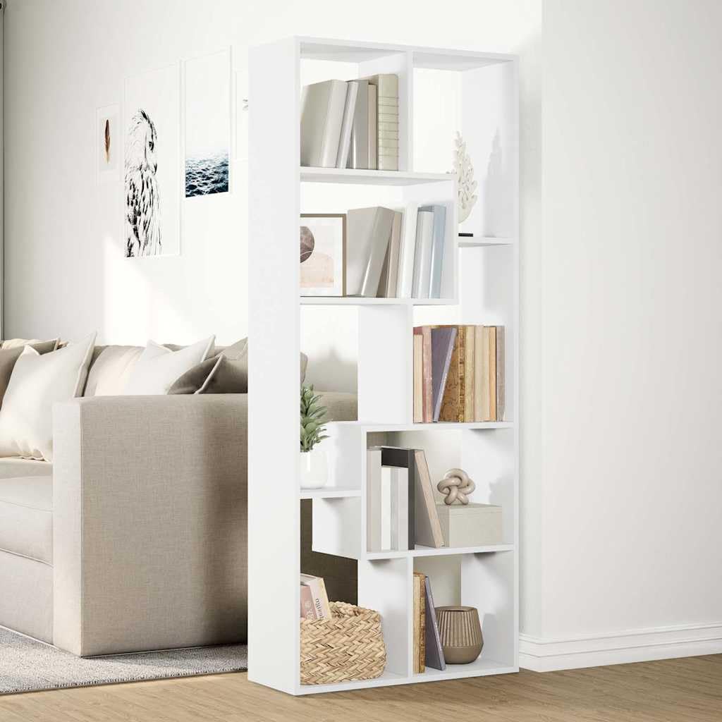 Scaffale divisorio per libri, bianco, 67 x 25 x 161,5 cm, in legno, flessibile, pratico organizer da parete, versatile, ideale per soggiorno, ufficio, cameretta dei bambini