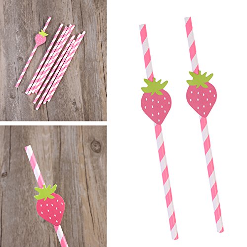 20Pcs Paper Drinking Straws, Hawaiian Party Decoration Strawberry Straws Disposable Drinking Straws For Birthday Party Decorations Supplies #TOP3