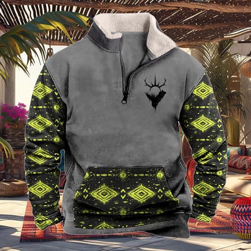 Mens Aztec Cowboy Western Quarter Zip Pullover Long Sleeve Sweatshirt Vintage Boho Oversized Crewneck Hoodie2
