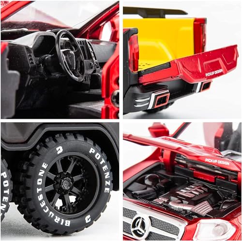 Image of 1:28 Scale Big Benz Class X Pickup Truck Toy Car | Metal Diecast Car for Kids with Openable Doors, Sound, Light Effects (Black)