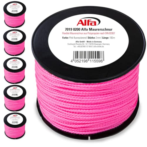 Maurerschnur pink 6 Stück - 100 m Länge - Ø 2,0 mm - Polypropylen rund geflochten - Reißfest & Belastbar - Auf Spule gewickelt | Richtschnur | Bauschnur | Lotschnur | Pflasterschnur Maurerschnur pink 6 Stück - 100 m Länge - Ø 2,0 mm - Polypropylen rund geflochten - Reißfest & Belastbar - Auf Spule gewickelt | Richtschnur | Bauschnur | Lotschnur | Pflasterschnur