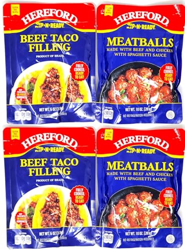 Hereford Rip-N-Ready Beef Variety Dip N Ready (4 pack, 2 Beef Taco Filling 6oz, 2 Meatballs 10oz) image 2