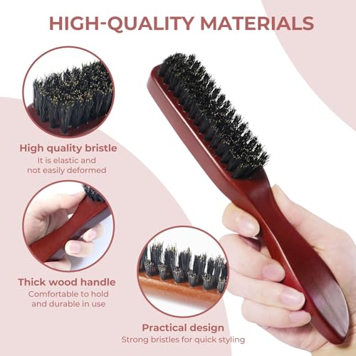 Qufiiry Sleek Bun Bürste, Wildschweinborsten Bürste, Teasing Hair Brush Boar Bristle Hair Brush Tail Comb, Haarbürsten mit Wildschweinborsten, Weiche Naturborsten, für Haar und Bart Styling
