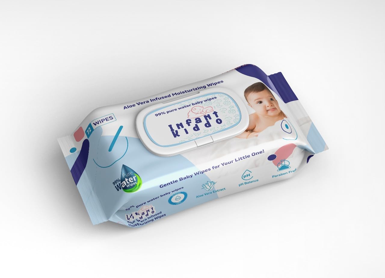 INFANT KIDDO Baby Wipes – 99% Pure Water, Aloe Vera Infused, Gentle Moisturizing Wipes for Babies, Paraben-Free, pH Balanced, 72 Wipes Pack (Pack of 1, 72 Wipes Pack)-image-25