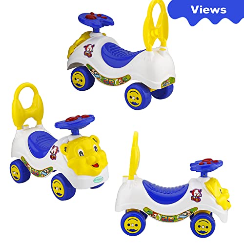 Image of Baby Car Ride On Push Car with Music and Back Rest for Baby (Lion Rider (White))
