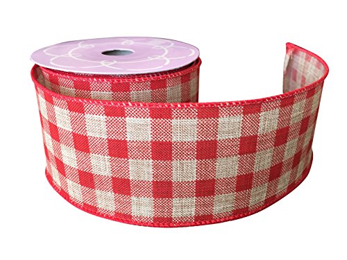 Image of Red Gingham Wired Ribbon - 2 1 /2 inch x 10 Yards, Memorial Day, 4th of July, 250th Anniversary USA, Valentine's Day, Rustic Wedding Decoration, Gift Basket, Garland, Swag, Fall Decor, Wreath, Farmhouse