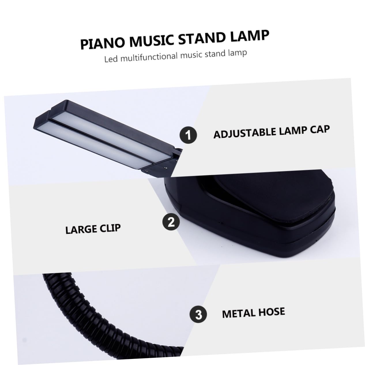 Toyvian Lampe de Lecture Réglable pour Pupitre Musique en Abs Noir, Double Alimentation USB et Piles Aa, Lumière Douce Qui Ne Fatigue Pas les Yeux