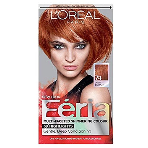 L'Oreal Feria Permanent Haircolor Gel - 74 Copper Shimmer (Deep Copper) 1 Each (Pack of 3)