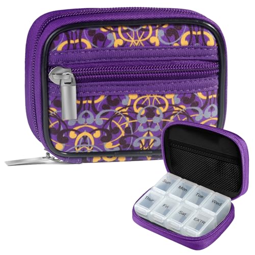 Image of Pill Case Weekly Travel Pill Organizer for Purse with Removable 7 Day Pill Box Premium Neoprene Pill Container for Travel Purse Accessory, Vitamin, Supplement, Small Pieces Arrangement-Purple