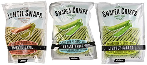 Harvest Snaps Snapea Crisps and Lentil Snaps 3 Flavor Variety Bundle: (1) Snapea Crisps Lightly Salted, (1) Snapea Crisps Wasabi Ranch, and (1) Lentil Snaps Tomato Basil , 3-3.3 Oz. Ea. (3 Bags Total)