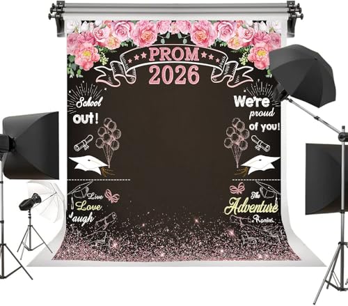 Pink Flowers Prom Photo Backdrop 6x6FT Rose Gold Graduation Background 2026 Congrats Grad Prom Party Decorations Photo Props