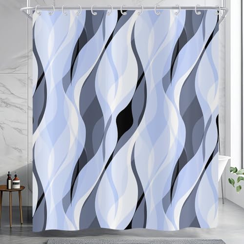 Rideau de douche bleu clair en tissu polyester lavable et imperméable - 3