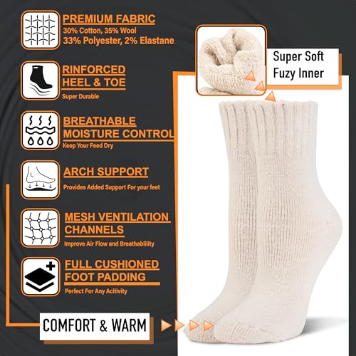 NevEND 3 pares de botas térmicas femininas de lã merino para inverno, meias grossas com isolamento a