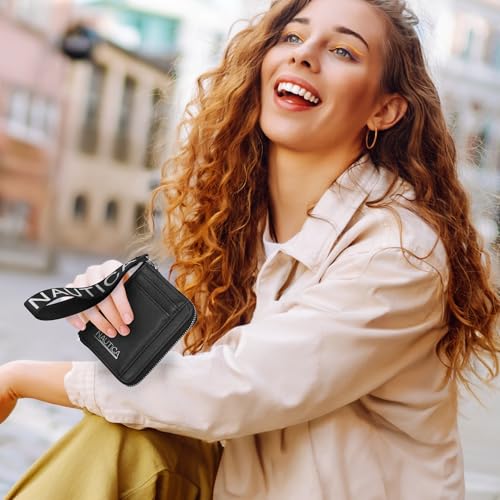 Nautica Everglades Small Wallet for Women, Compact Thin Wristlet, Credit Card Wallet with ID Window, Zippered Coin Purse, Black2