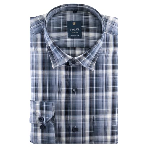 Image of 7-DAYS Men's Premium Check Shirt - 100% Cotton, Tailored Fit (Between Slim & Regular), Full Sleeve, with Pocket - Smart Office & Casual Look