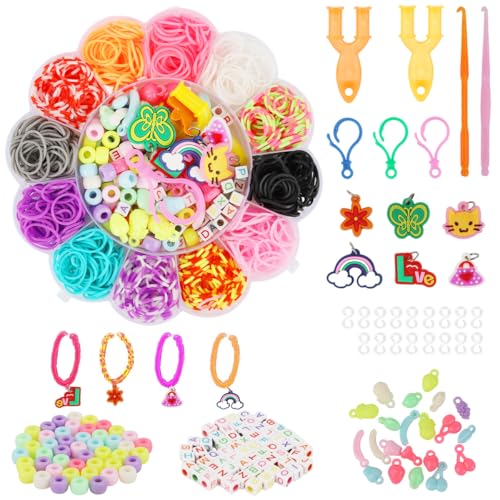 Image of PATPAT Loom Rubber Band Bracelet Making Kit, 13-Color Elastic Woven Rubber Bands Bracelet Making Set with Assorted Charms, DIY Jewelry Craft Set with Beads, Cords & Accessories for Kids and Adults