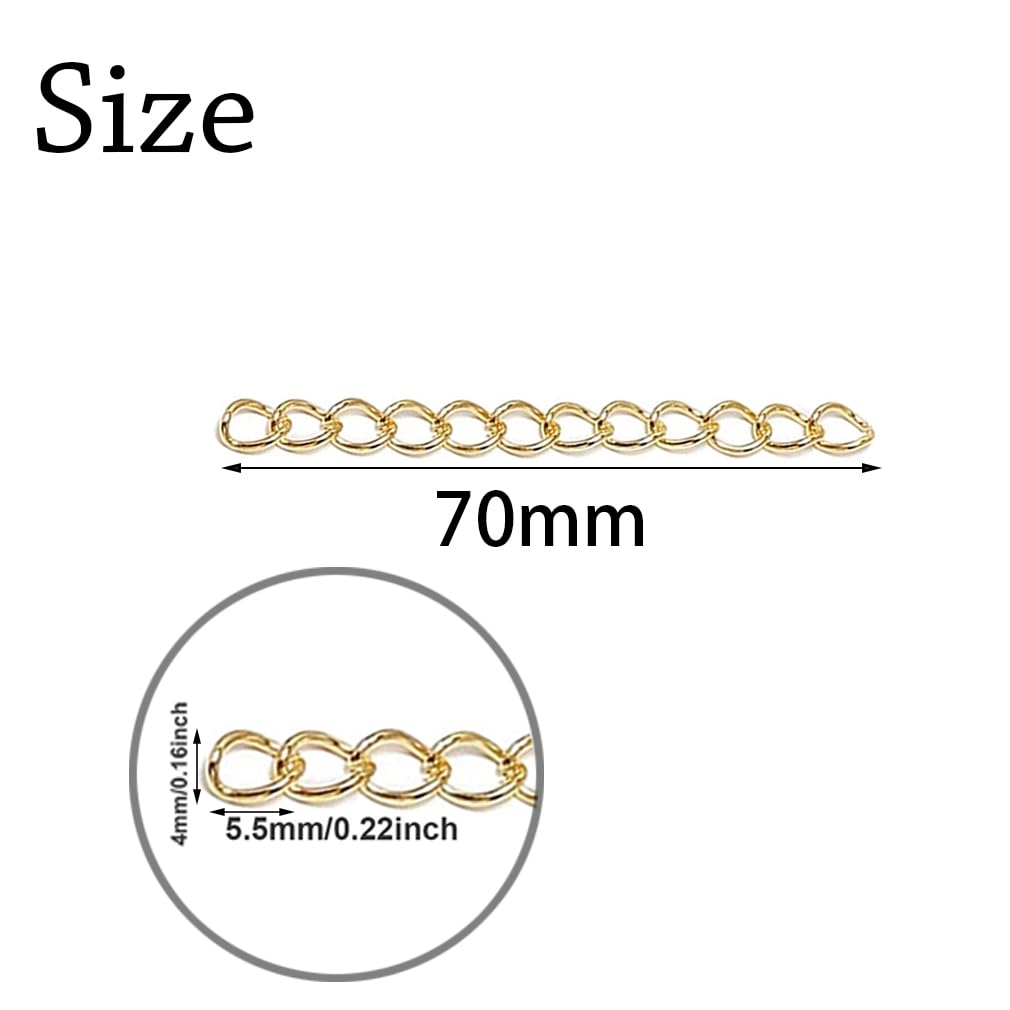 200 Stück Kettenverlängerungen für Schmuckherstellung, Armband gedrehte Kettenverlängerungskette für Schmuckherstellung, Halsketten, Armbänder, Fußkettchen (Silber und Gold), 70 mm x 4 mm