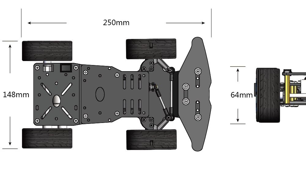 Podwozie do robota-samochodu z kierownicą serwo, zestaw 4WD z silnikiem, aluminiową ramą i akrylem, idealny np. do Arduino i Raspberry Pi