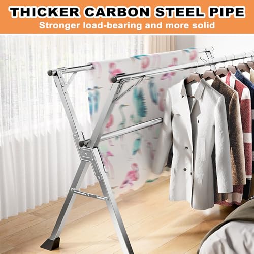 Clothes Drying Rack Length Adjustable, Stainless Steel Large Drying Rack Clothing, Foldable Clothes Drying Rack Heavy Duty for Indoor Outdoor(94.48in) - Image 5