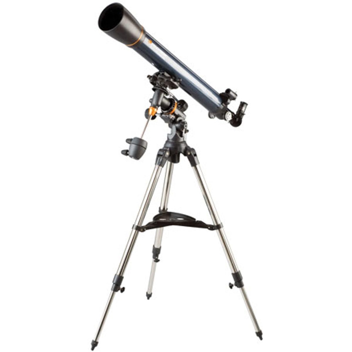 Celestron 21064 AstroMaster 90EQ Refractor Telescope - includes Two Eyepieces, Erect Image Diagonal, Height-adjustable Tripod and Deluxe Accessory Tray, Dark Blue