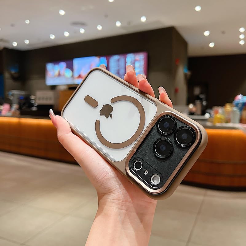 LuxuryKase Magnetic Clear Case for iPhone 17 Pro | Mag-Safe Compatible | Slim Protective Cover | Shockproof Bumper | Anti Yellow Transparent Back | Camera Guard Design - Desert Gold