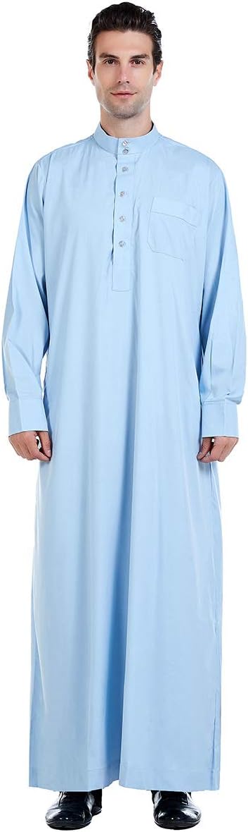 Men's Muslim Clothes Durable Kaftan Robe Dubai Long Gown Ethnic Clothes,1pc Soft Robe