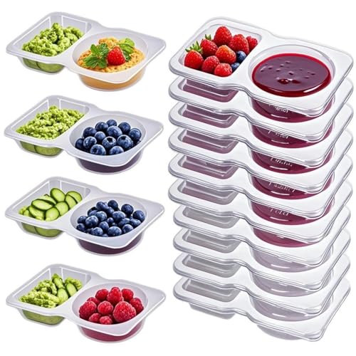 Dual Compartment Snack Containers with Lids | 10-Pack 5oz Disposable Bento Boxes | Leak-Proof & Stackable Design | BPA-Free Plastic for Office Lunch, Camping, Travel Snacks (Portion Control)