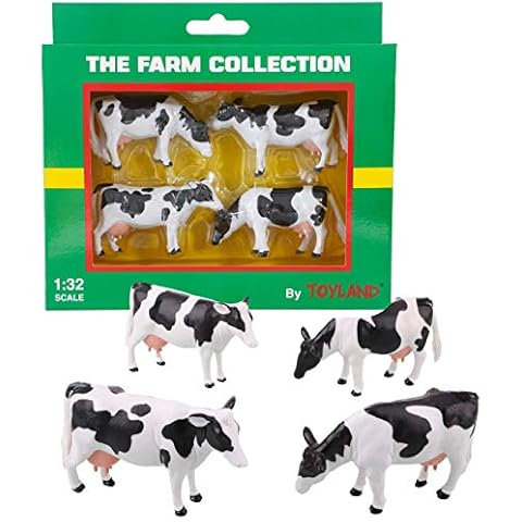 Toyland® Pack of 4 - 1:32 Scale Friesian Cattle Cows - The Farm Collection - Collectable Farmyard Animals Cover