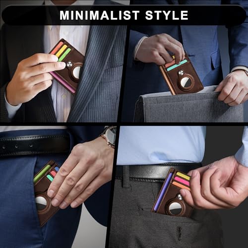 Image of Hawanik Slim Minimalist Front Pocket Wallet with Built-in Case Holder for AirTag