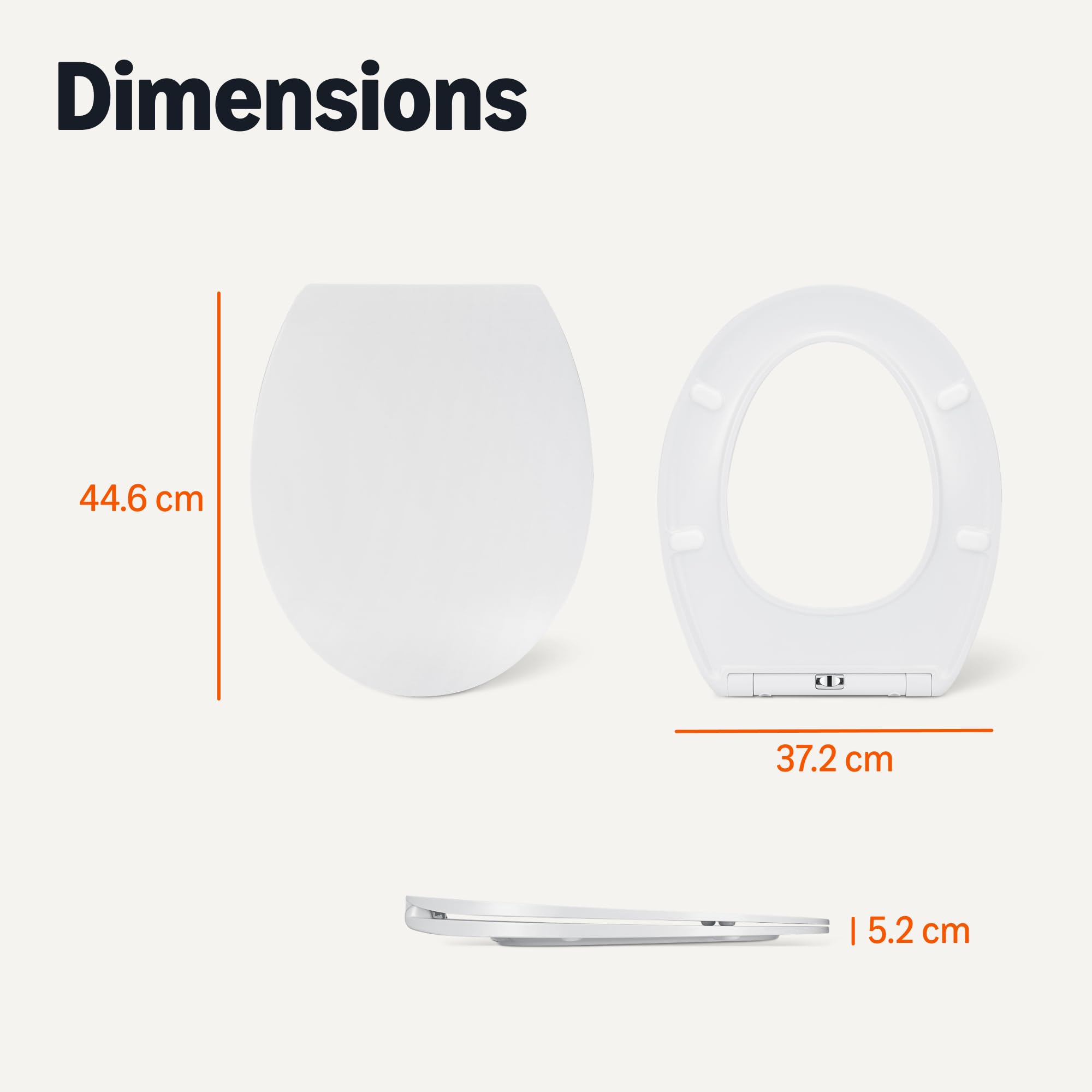 Amazon Basics Siège WC Ovale, Fermeture en Douceur, Charnières à Déclipsage Rapide, Taille Universelle, Urée Antistatique, Finition Porcelaine, Blanc