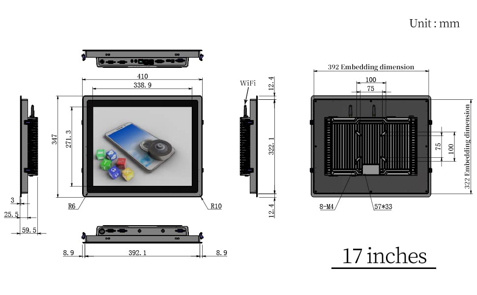 Image of 17 inch Industrial Embedded Panel PC,Ratio 4:3 Resistive Touch Screen Computer,Intel i3-4005U /i5-3210M /i5-4200U /i7-8565u /i5-10210U,2*COM,Windows 10 Pro