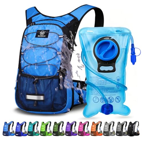 Insulated Hydration Backpack Pack with 3L BPA Free Leak Proof Water Bladder, Large Storage Lightweight Hiking Daypack with Waist Pouches & Cooler Layer, for Running, Biking, Camping, Festival
