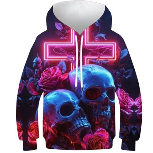 Pull à capuche skeleton enfant avec impression 3D anti-décoloration et manches longues