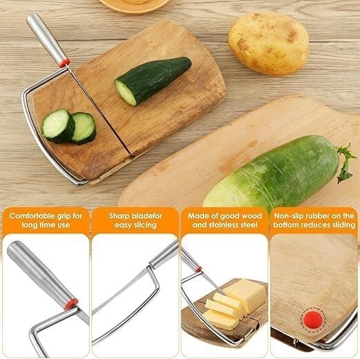 万能な木製チーズスライサー、カッター、ブロックチーズスライサー、ステンレススチールブレード、バターチーズ野菜ソーセージパン用の簡単な