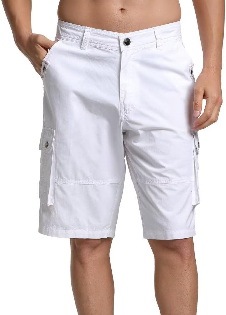 (White- 34) Zusmen Mens Classic Cargo Shorts, Relaxed Fit Multi Pocket Stretch Men Short 34 White5