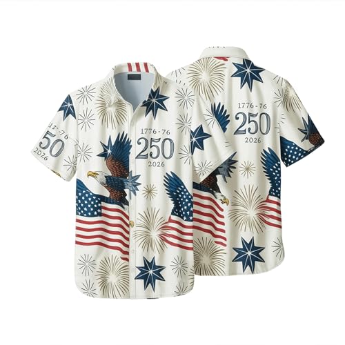 U.S. 250th Anniversary Shirts for Men Women, Casual Sleeve Button Down Tropical Shirts, Beach Summer Shirts