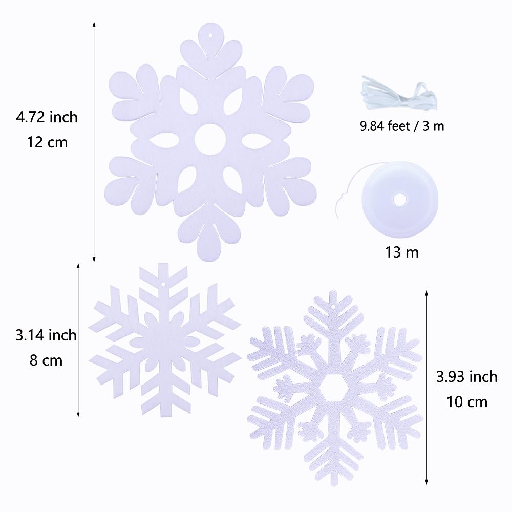 SaktopDeco 40 Stück weiße Schneeflocken Ornamente Filz hängende Schneeflocken Dekorationen für den Außenbereich Weihnachtsbaum Winter Party Dekorationen