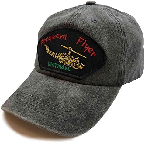 Vietnam Veteran Frequent Flyer Huey Helicopter Vintage Grey Baseball Hat