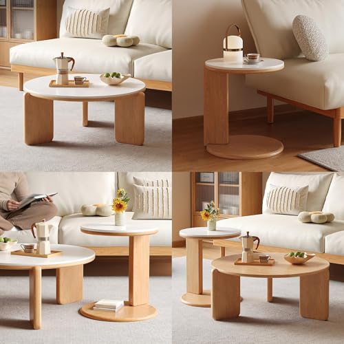 Table basse ronde moderne bois massif marbre pour optimiser l'espace - 4