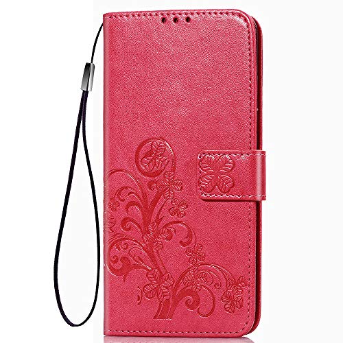 LAGUI Compatible para Funda Xiaomi Poco X3 NFC, Relieve Dibujo Carcasa de Tipo Libro, Rojo