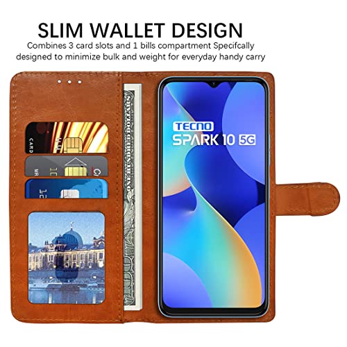 Image of Amazon Brand - Solimo Flip Leather Mobile Cover (Soft, Flexible & Kickstand Back case) Compatible for Tecno Spark 10 5G (CamelBlue)