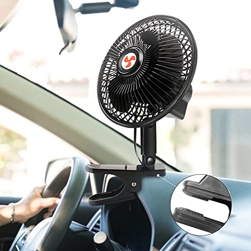 12 Volt Oscillating Fan, 6" Portable Car Fan With Car Cigarette Lighter, 360° Cooling Ventilation, Car DC Clip Fan, 12v Fan for Truck,RV,Car (Cord Length 5FT)