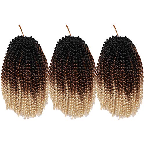 ARIETIS Hair Spring Twist Hair Crochet Braiding Synthetic Fiber Fluffy Hair Extensions Ombre Colors Low Temperature Kanekalon Bomb Spring Well 12 Inch 3 Pack (30 Strands,160g/Pack，1B/Brown/Blonde#)