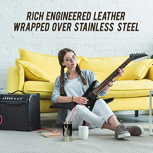 Electric Guitar Leather Wrapped Vacuum Insulated Tumbler 20 Oz Stainless-Steel Vacuum Mug For Music Lovers, (Black)