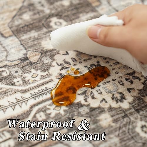 RUUGME Washable 2x6 Runner Rugs - Large Boho Rugs for Living Room Stain Resistant Carpet Vintage Tribal Rugs for Bedroom Kitchen Bathroom Non Slip Backing Home Decor Floor Decoration Mat 2X6 Beige