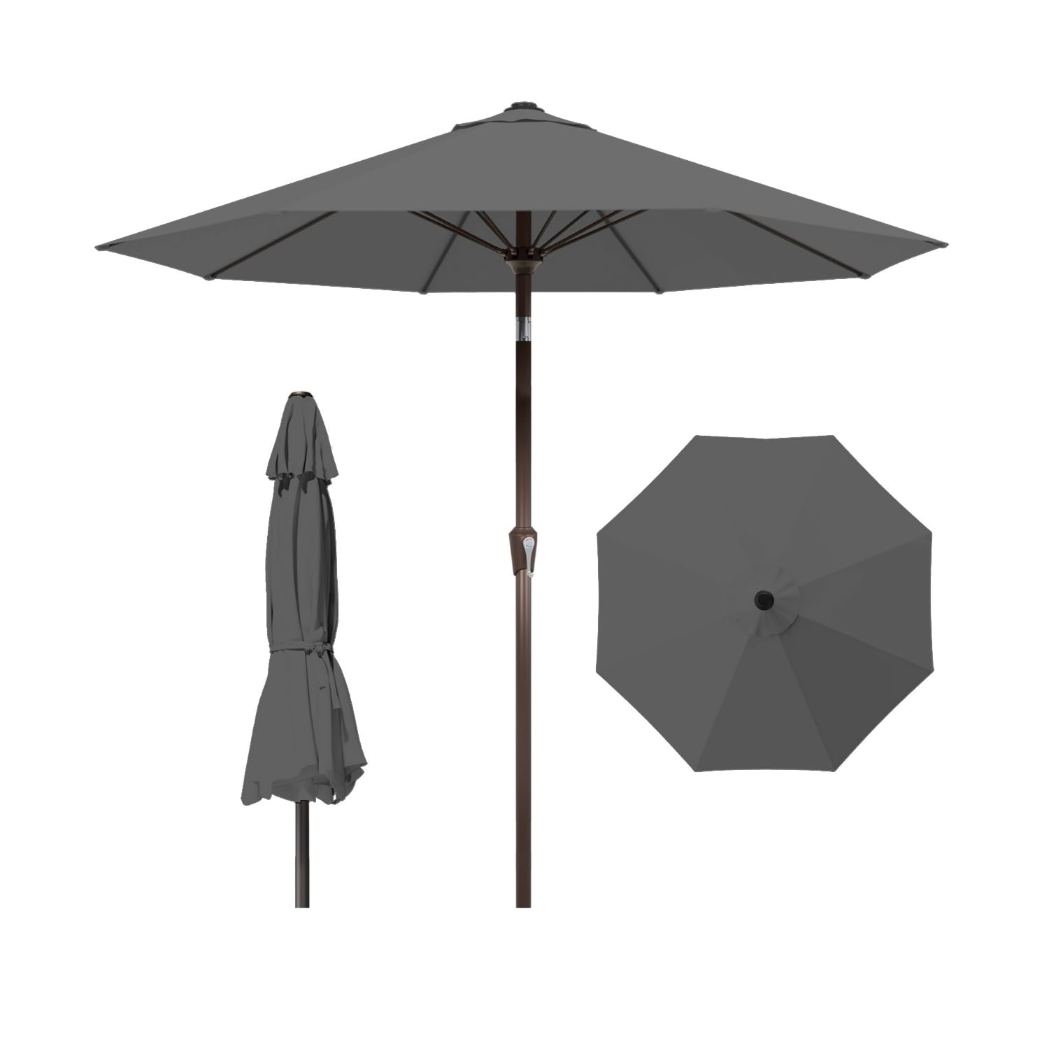 10ft patio umbrella outdoor market umbrella with crank and tilt, 8 flexible fiberglass ribs, uv-resistant waterproof canopy for patio, deck, garden, backyard, gray